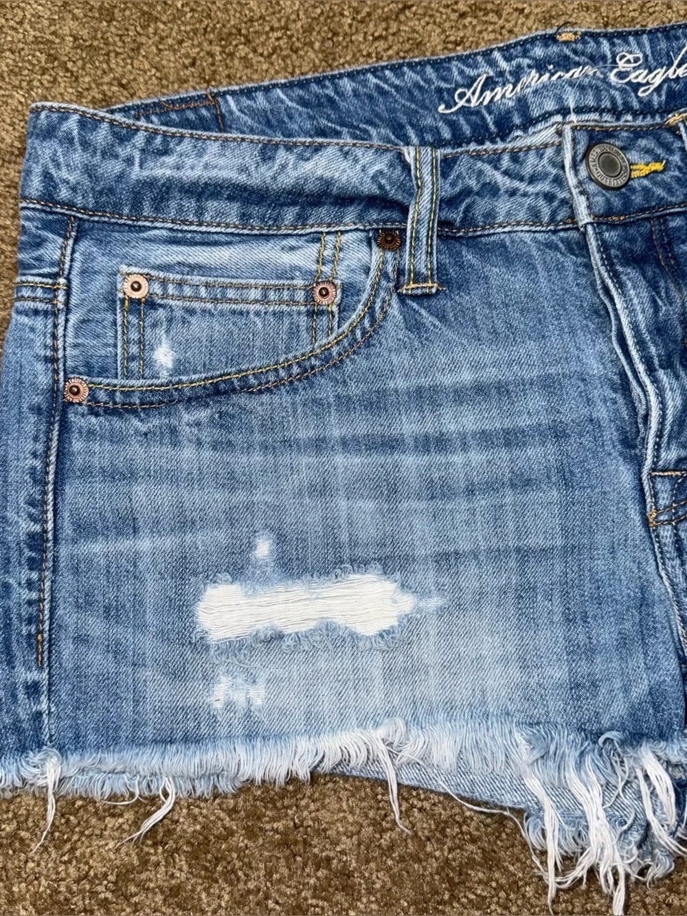 VTG Y2K American Eagle Low Rise Micro Mini Jean Booty Shorts Denim Sz 6 Festival
